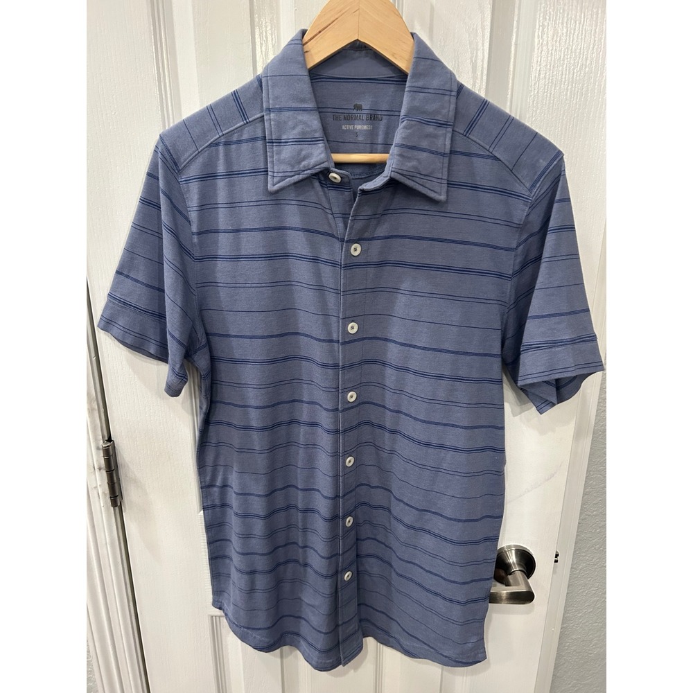 The Normal Brand Shirt Blue Active Puremeso Striped Short Sleeve Button Down